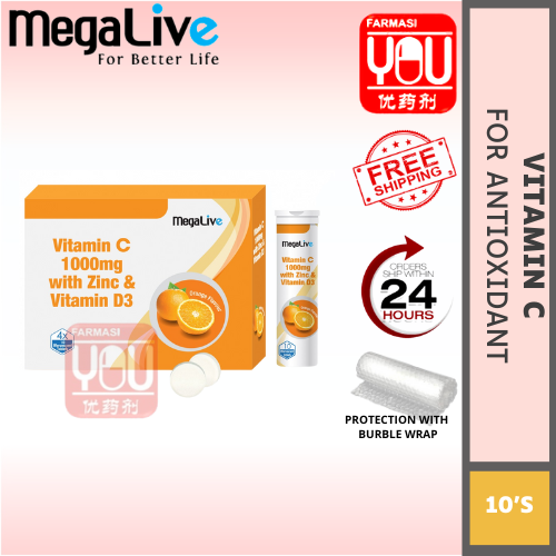 MEGALIVE VITAMIN C 1000MG WITH ZINC&VIT D3(4X10'S) (TUBE)