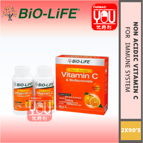 BIO-LIFE NON ACIDIC VIT C & BIOFLAVONOIDS (2 X 90'S) (PACK)